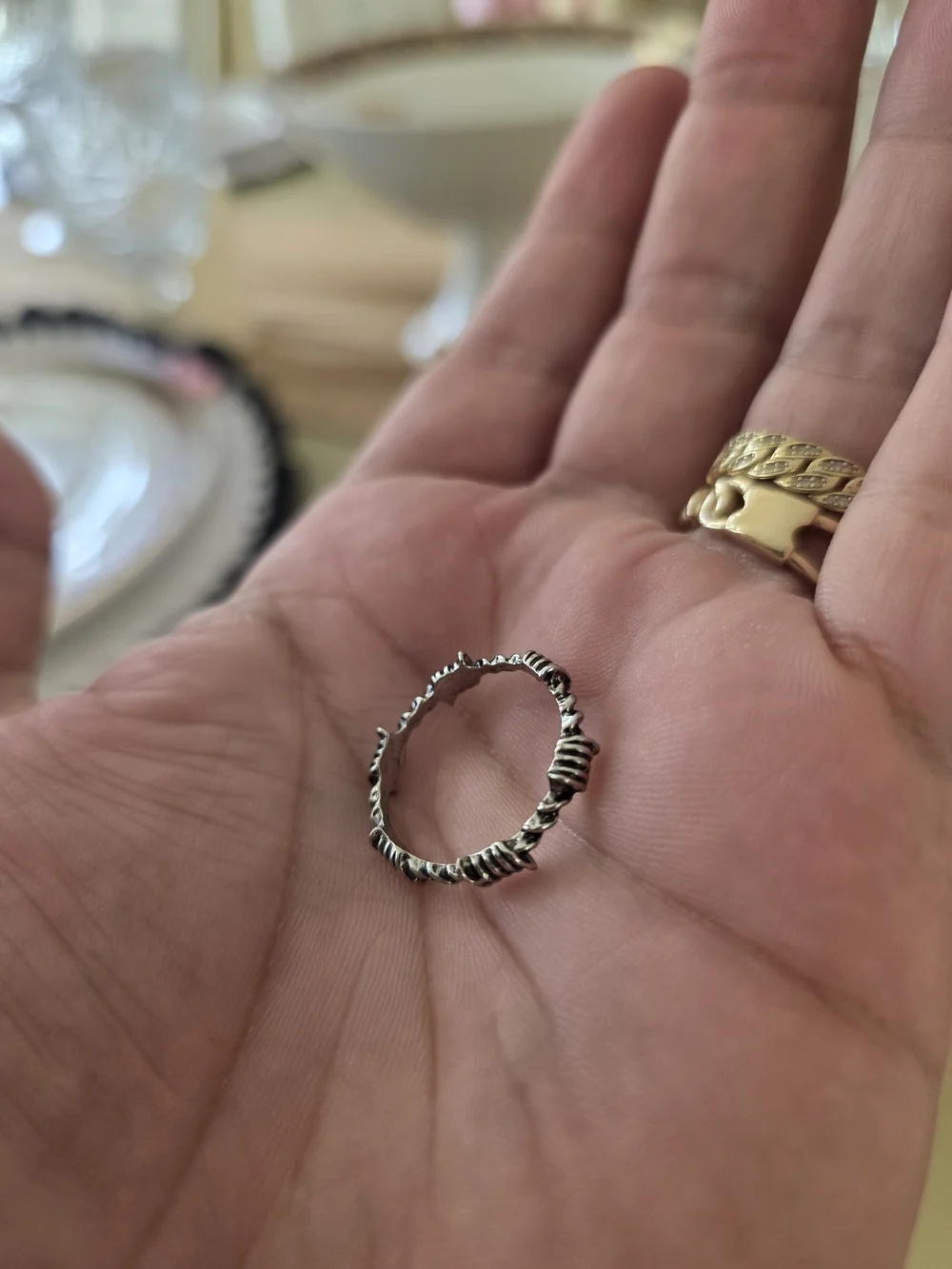 Silver Twisted Thorns Ring - Delicate Women's Band